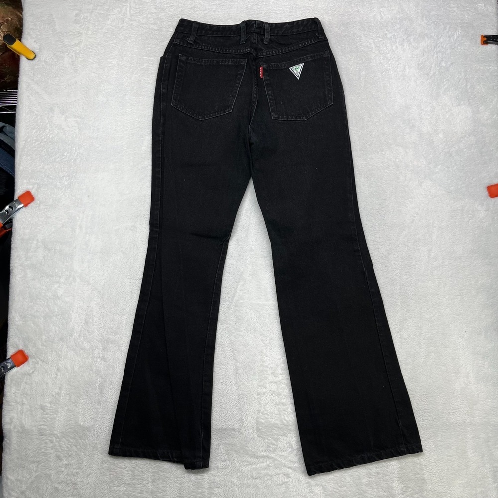 Fine Flare Jeans Women's 7/8 Black Denim Pockets Mid Rise Zip Fly Y2K - 26x28.5 - Picture 2 of 11